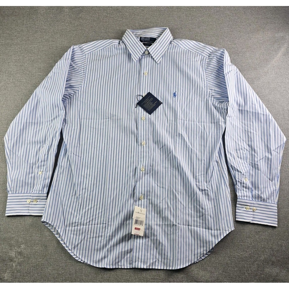 Vtg Polo Ralph Lauren Sport Andrew Shirt Men 16 White Blue Striped Button Down